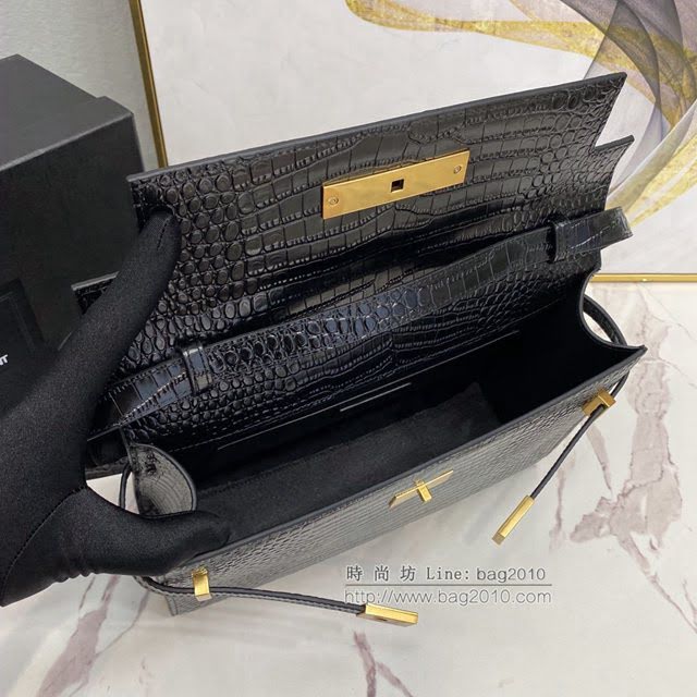 YSL爆款女士包包 聖羅蘭經典款Manhattan鱷魚紋牛皮法棍包 YSL肩背斜挎包 553742  jjh1114